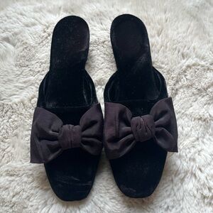 Olivia Rose Tal Black Velvet Bow Slides Mules kitten heel Size M 7/7.5